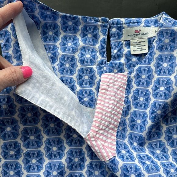 Vineyard Vines Girl’s 14 Blue Geometric Pink Seersucker Print Shift Tunic‎ Dress - Picture 5 of 14